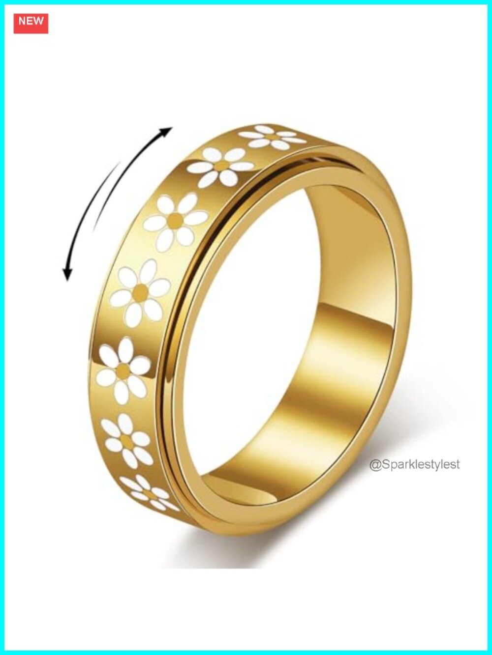 18K Gold Plated Stainless Steel Daisy Fidget Spinner Ring Anxiety Relief